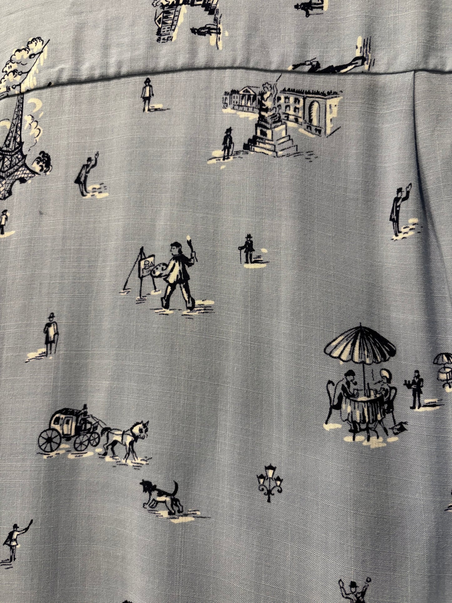 1950s “European Holiday” Novelty Print Rayon Shirt