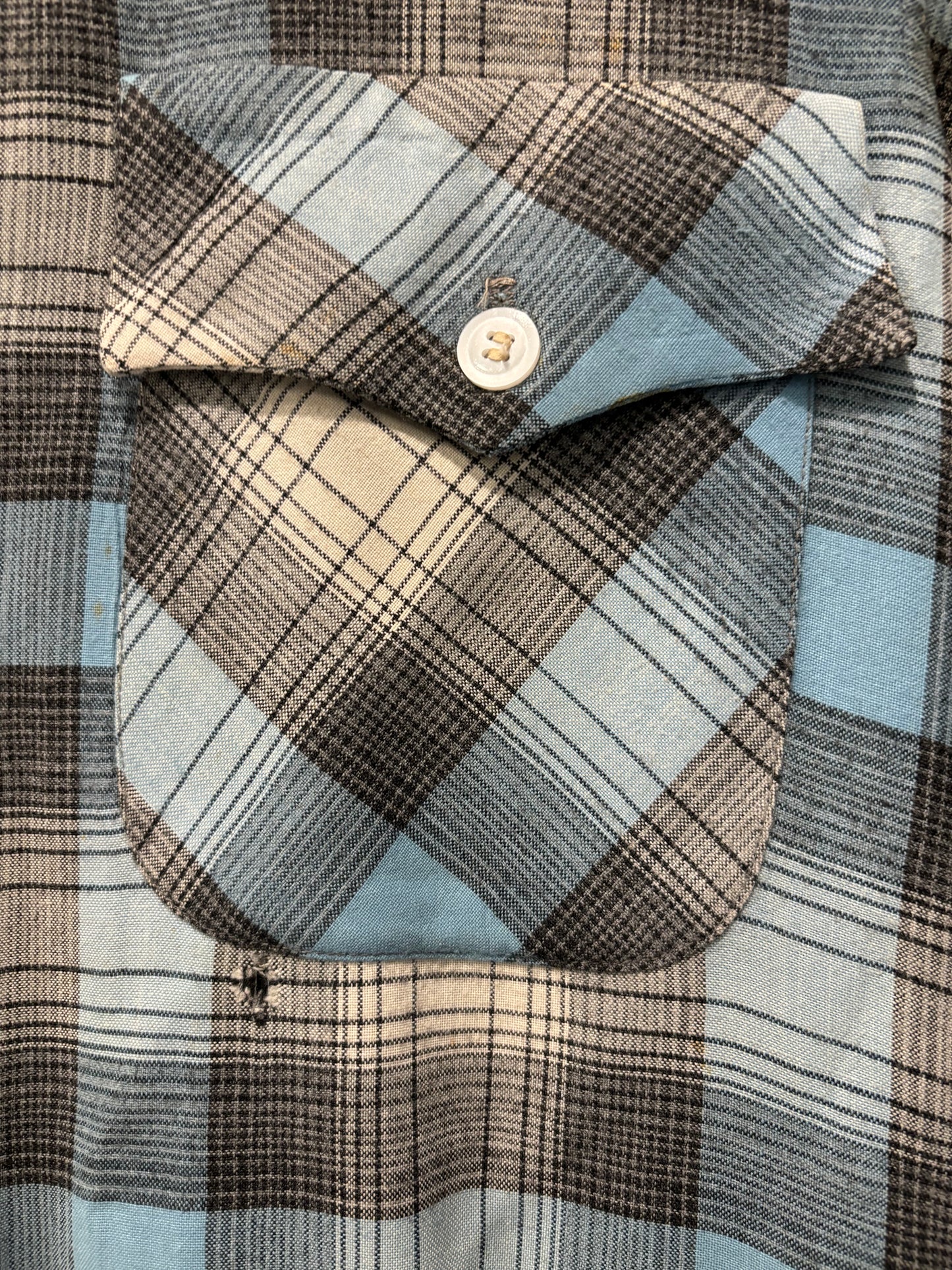 1950s Blue & Gray Rayon Shadowplaid Flannel