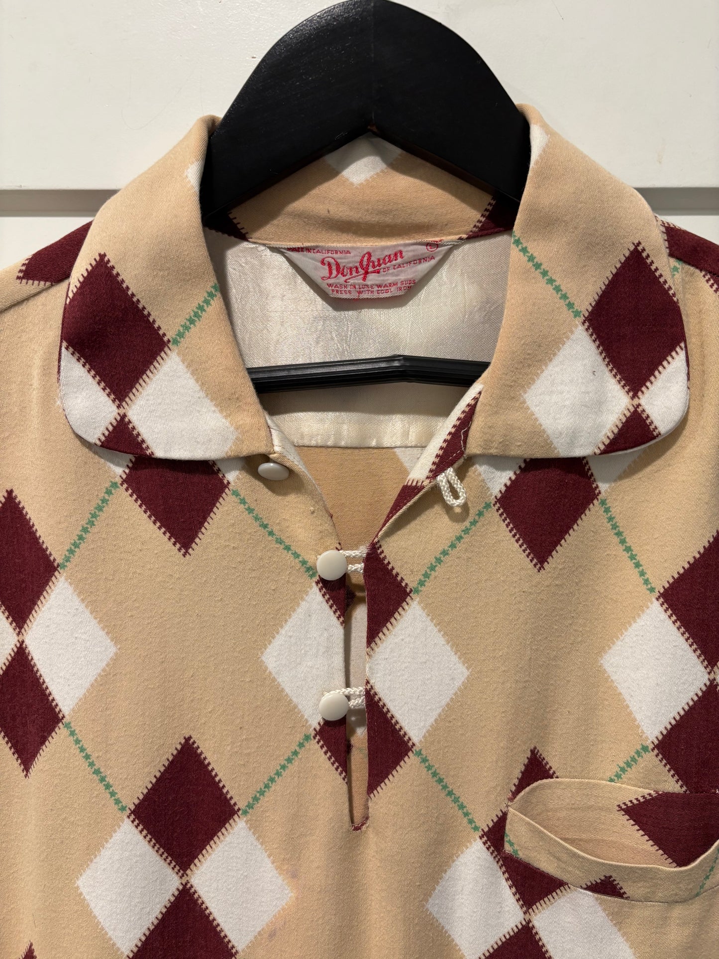 1950s Rayon Argyle Harlequin Pullover Shirt