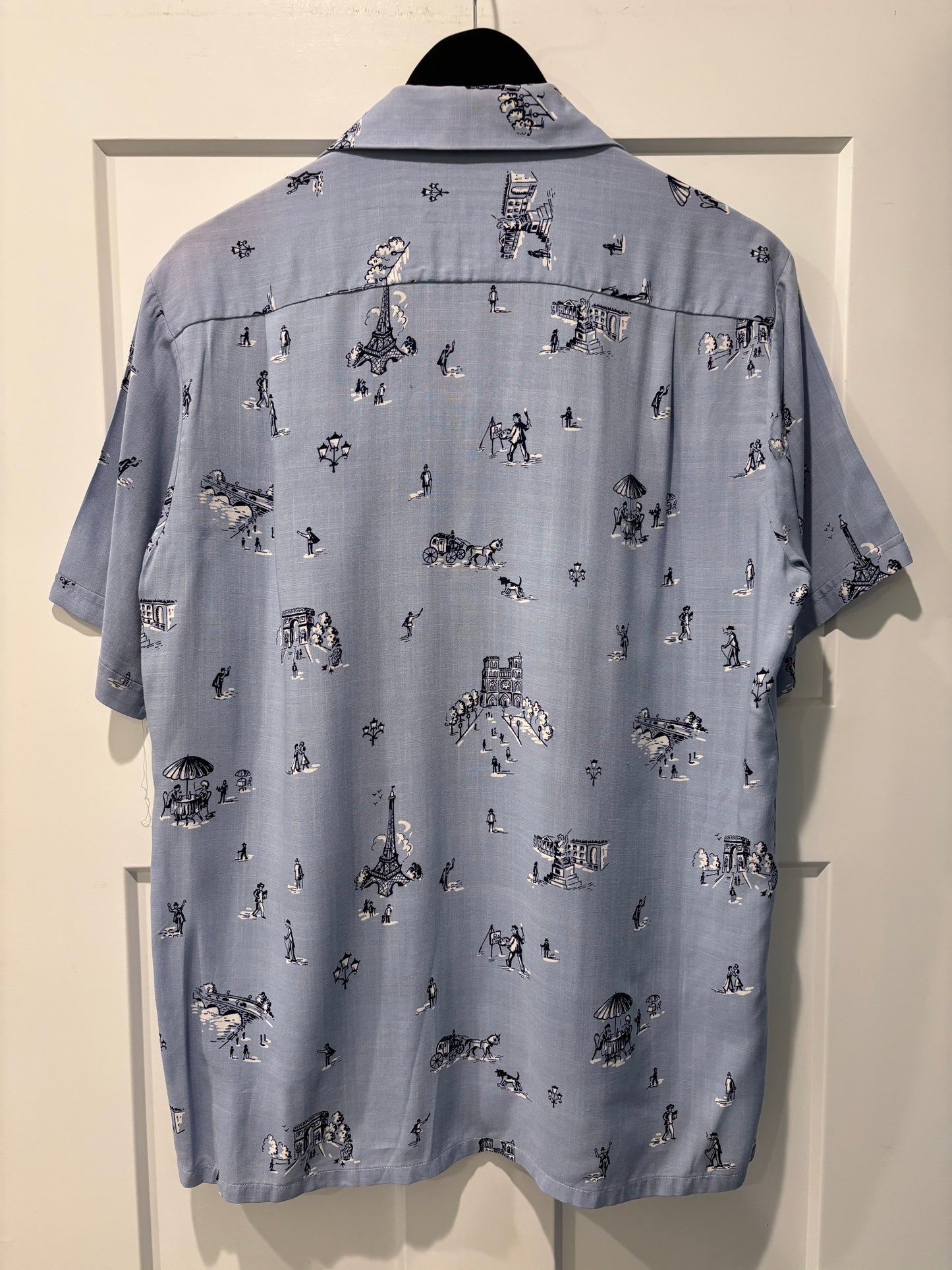 1950s “European Holiday” Novelty Print Rayon Shirt