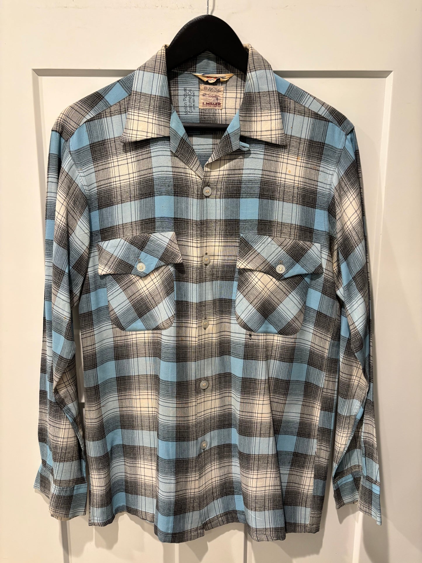 1950s Blue & Gray Rayon Shadowplaid Flannel