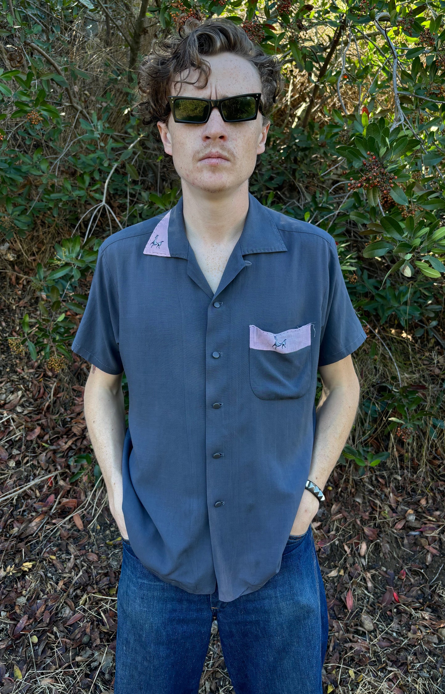 50s Pink & Gray Rayon Rock n Roll Shirt