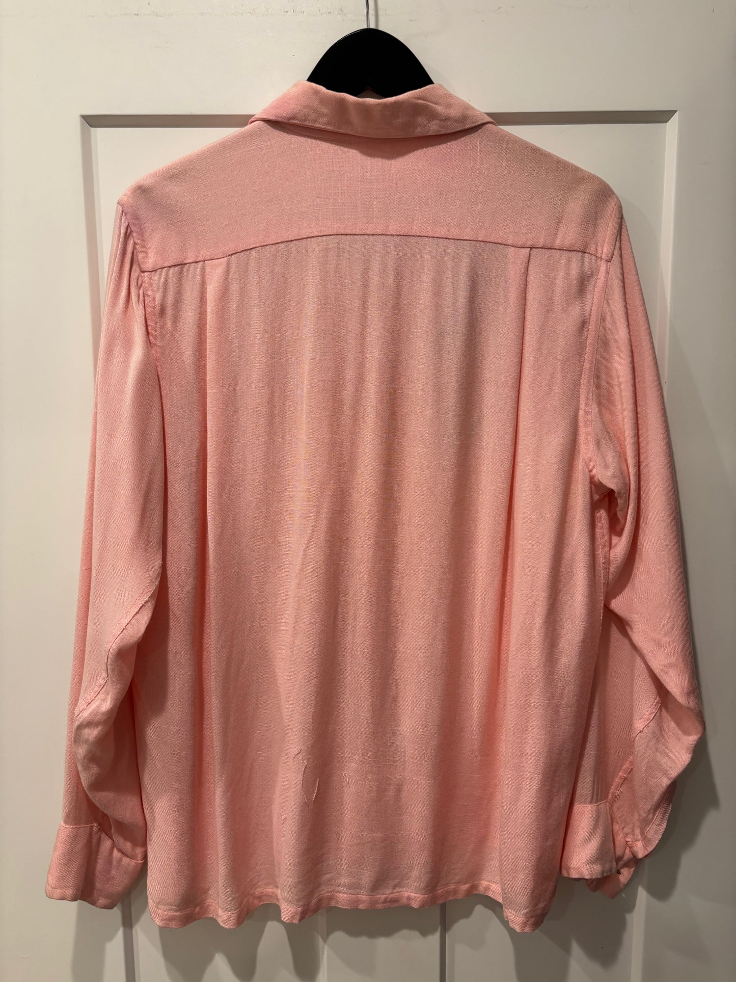 1950s Pink Rayon Shirt w/ Bowling Motif