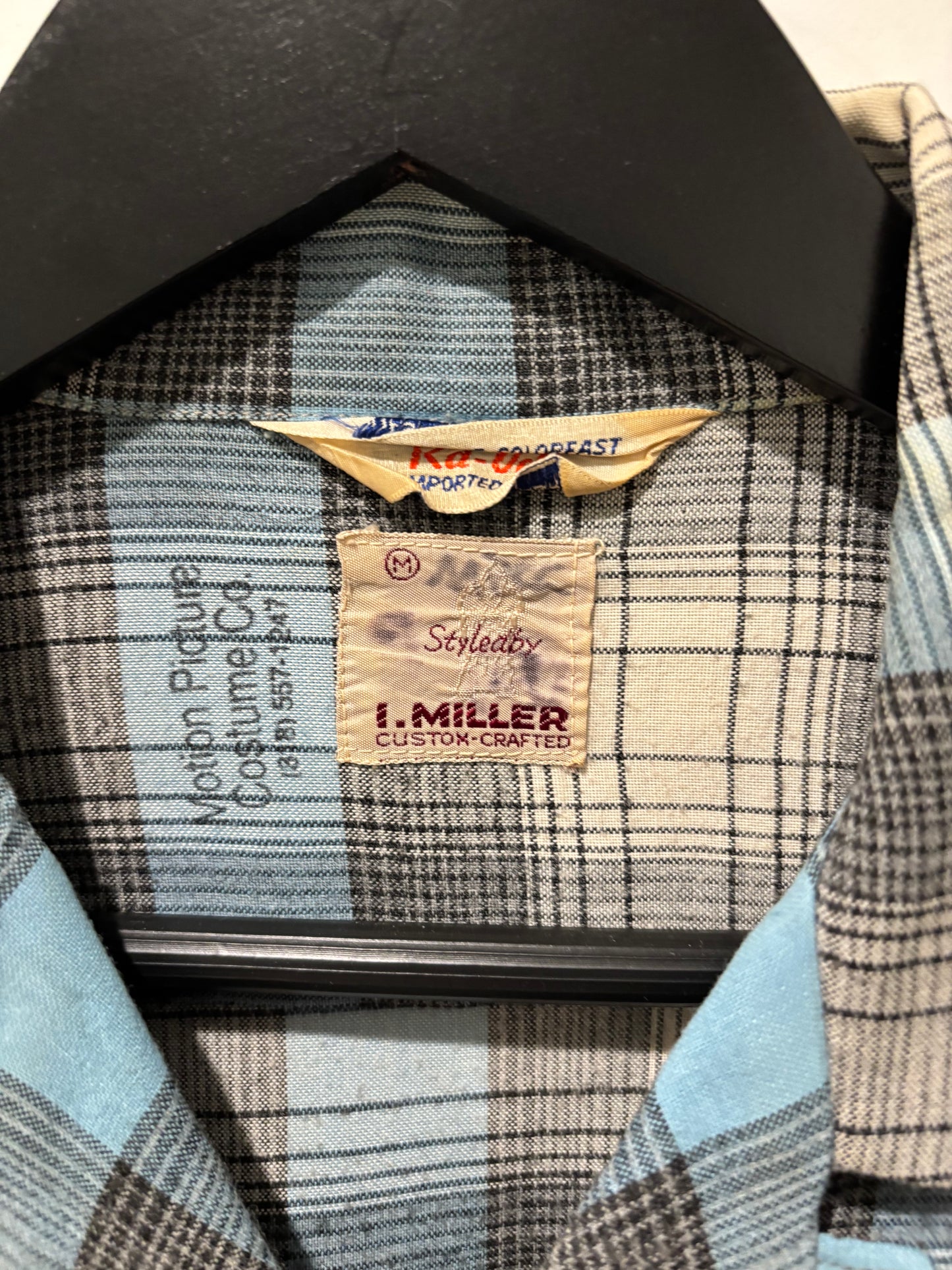 1950s Blue & Gray Rayon Shadowplaid Flannel