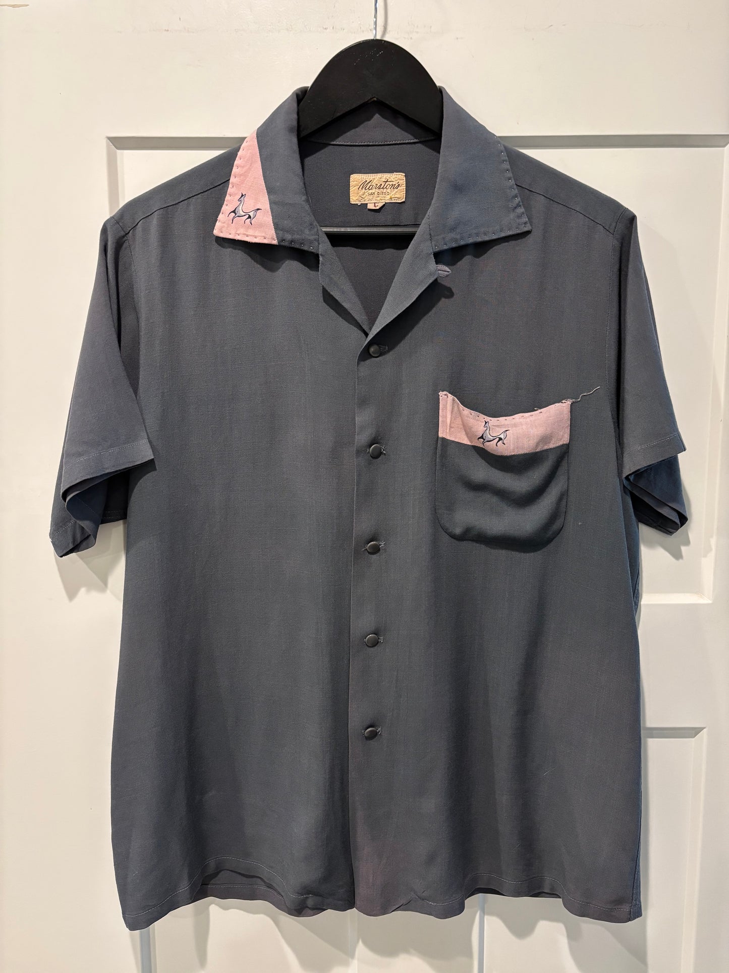 50s Pink & Gray Rayon Rock n Roll Shirt