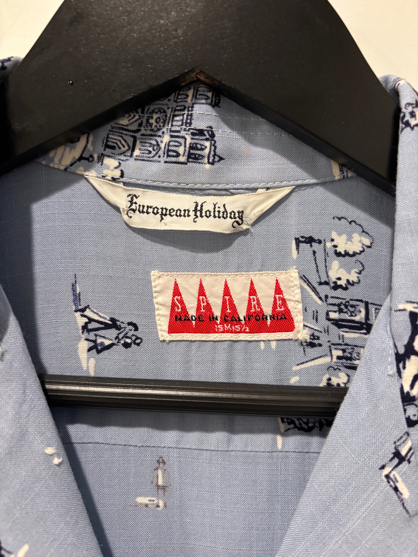 1950s “European Holiday” Novelty Print Rayon Shirt