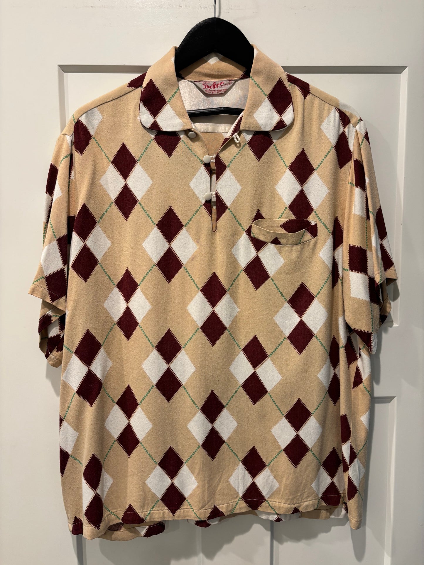 1950s Rayon Argyle Harlequin Pullover Shirt