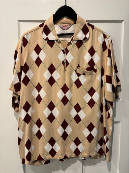 1950s Rayon Argyle Harlequin Pullover Shirt