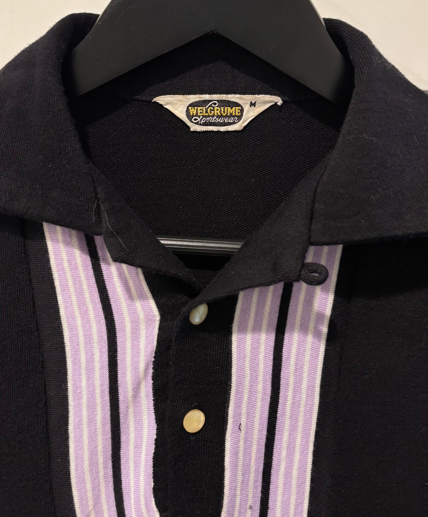 50s Black & Lavender Cotton Knit Polo Shirt