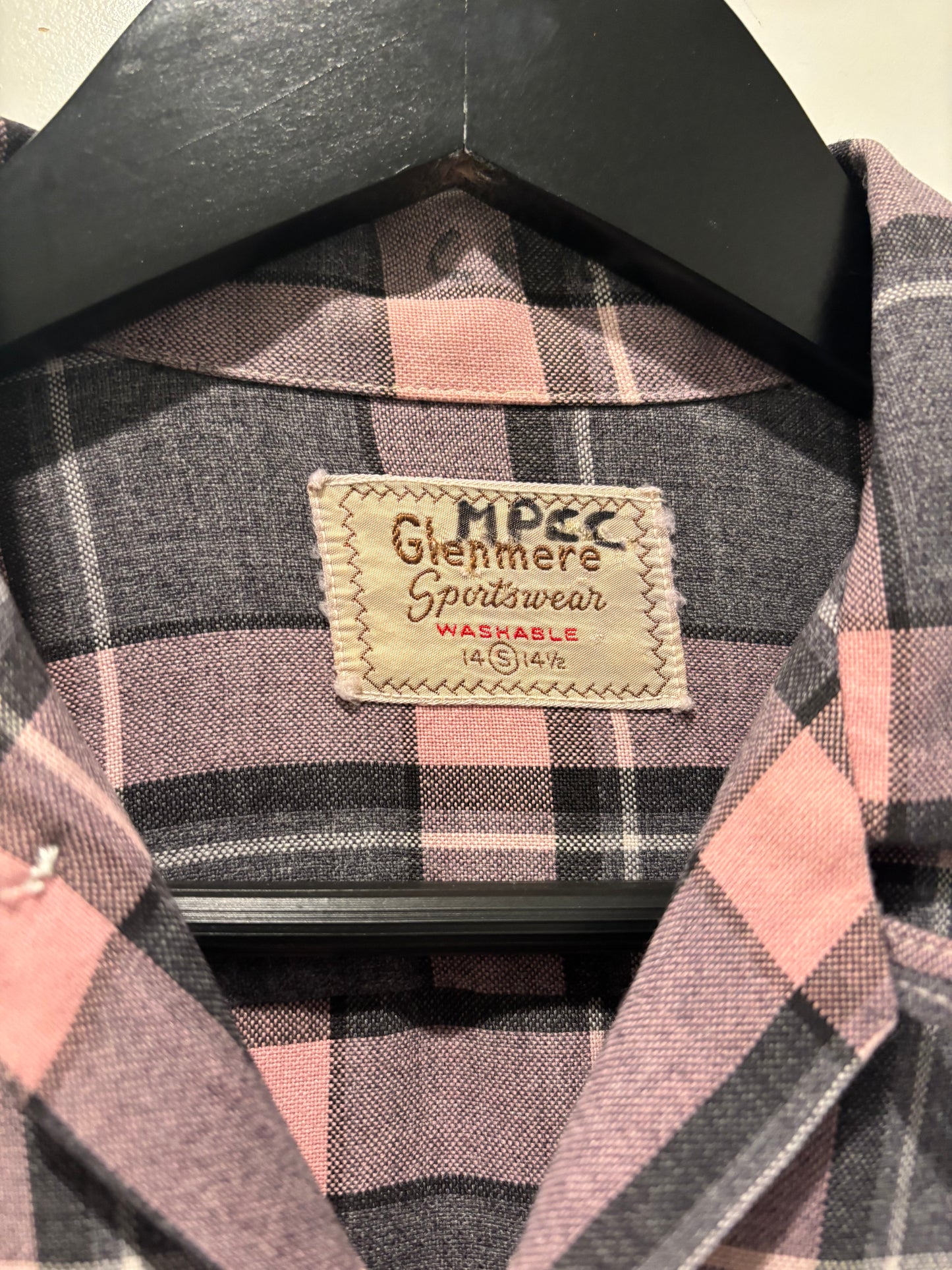 1950s Pink & Gray Rayon Plaid Flannel