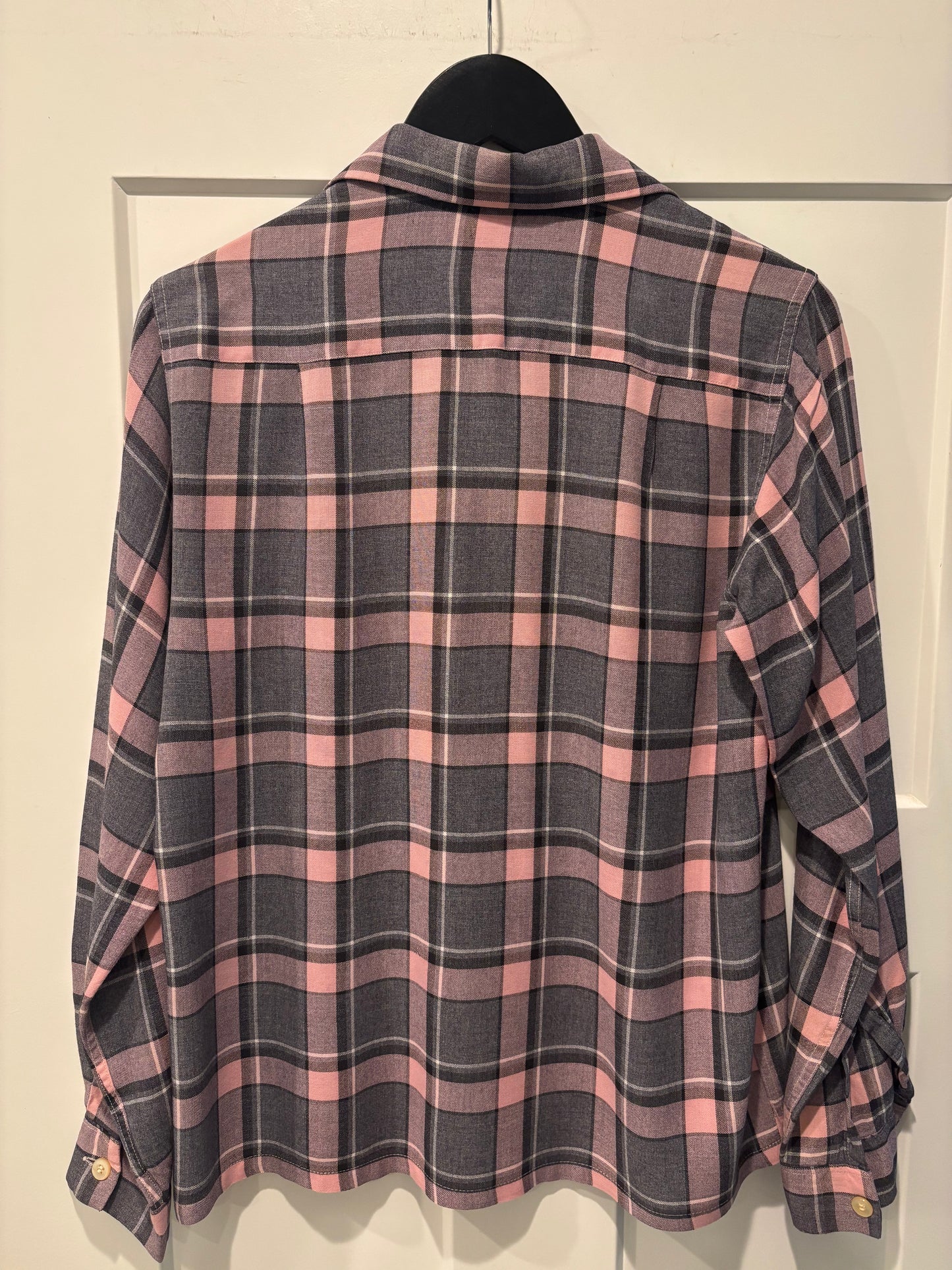 1950s Pink & Gray Rayon Plaid Flannel